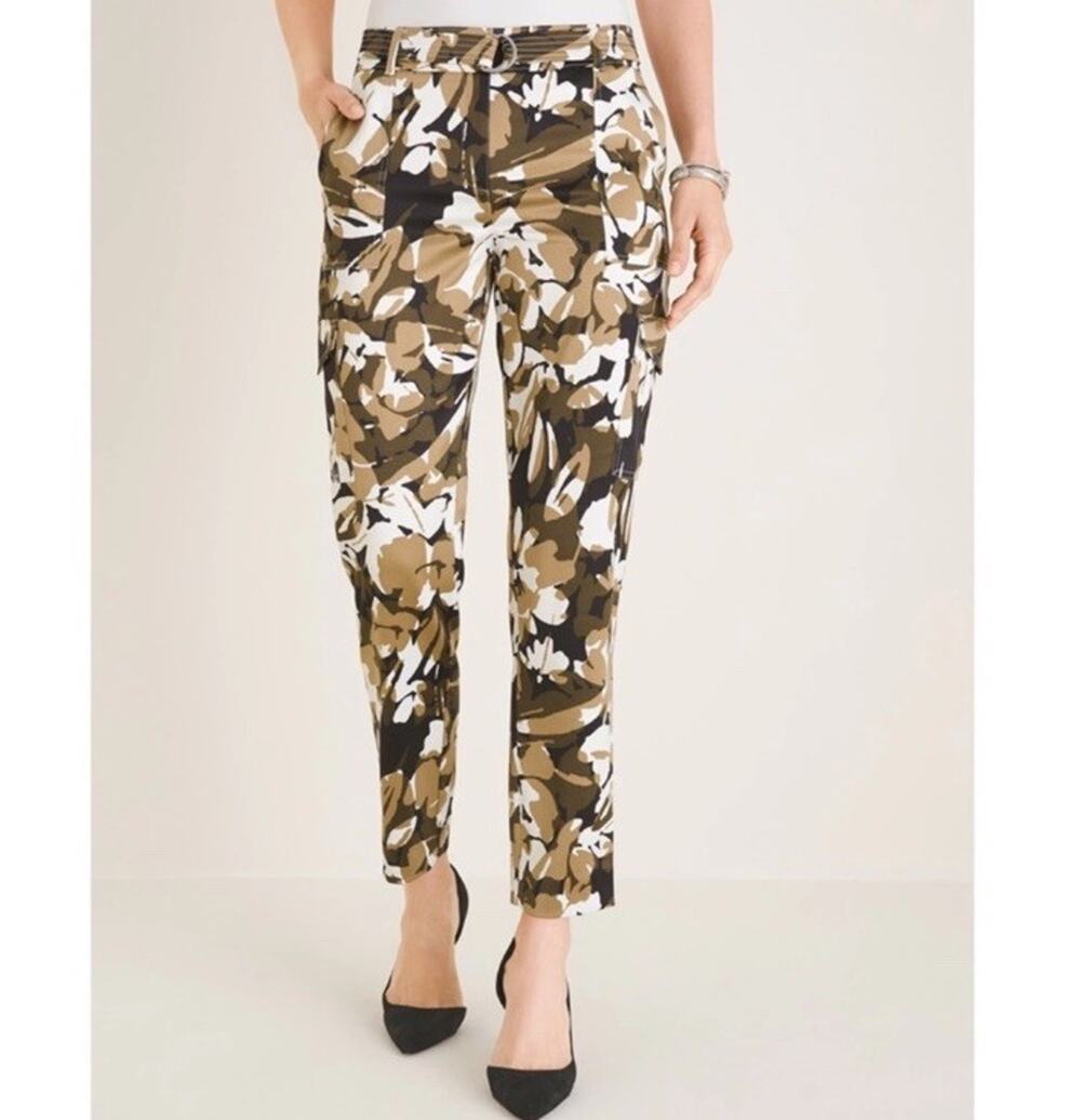 Chico’s Women’s Slim Leg Satin Camo Cargo Pants Size 1.5, 10